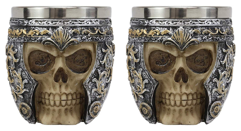 Ebros Skull With Battle Helmet Tea Coffee Cup Mug 8oz (2 Pieces)