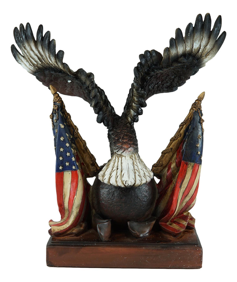 Bald Eagle On Map Of America Globe With 2 Flags Figurine One Nation Under God