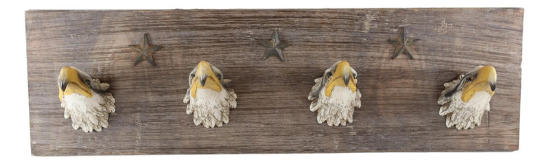 22"L Rustic Western American Patriotic Bald Eagle 4-Peg Wall Coat Hooks Plaque