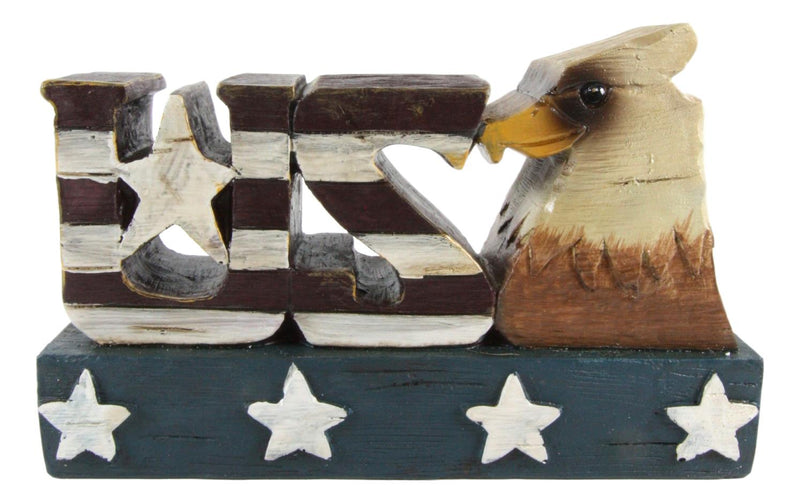 USA Patriotic Bald Eagle Word Art Sign USA American Flag Desktop Plaque Figurine