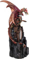 Ebros Large Red Fire Dragon On Rocky Castle Statue With Wizard LED Light Glass Ball