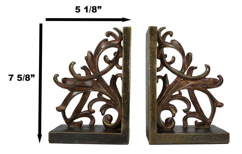 Vintage Ornate Scroll Bookends Set Scroll Art Statue Pair 7.5"H Classical Design