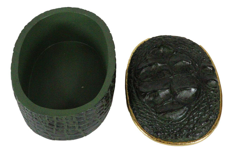 Faux Crocodile Pattern Textured Green Print Gold Oval Decorative Jewelry Box