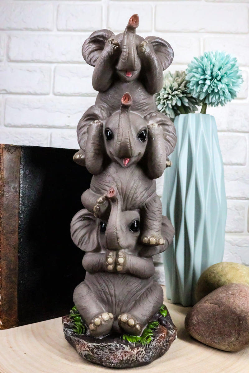 Ebros Pachyderm Friends Whimsical See Hear Speak No Evil Elephants Totem Statue