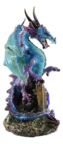 Aqua Azure Dragon Guarding Blue Saphire Ancient Relic Stone Figurine Collectible