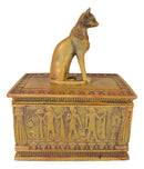 Egyptian Goddess Bastet Cat Eye Of Horus Sandstone Decorative Jewelry Box Figure