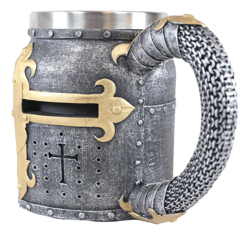 Ebros Gift Medieval Templar Crusader Knight Suit of Armor Helmet Beer Stein Tankard Coffee Cup Mug