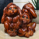 See Hear Speak No Evil Monkeys Figurine in Faux Mahogany Wood Finish Figurine