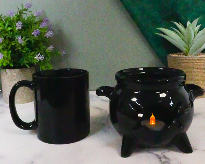 Wicca Triple Moon Cauldron Cup With Candle Holder Mug Warmer Shadow Caster Set