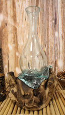 Balinese Natural Driftwood With Fitted Hand Blown Molten Glass Floral Vase