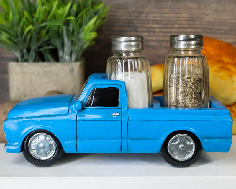 Country Rustic Vintage Blue Highboy Pickup Truck Salt And Pepper Shakers Holder