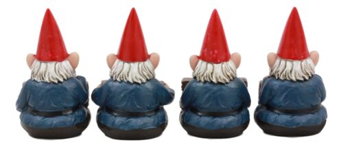 Ebros Welcome Whimsical Gnome W/ Greeting Signs Statues 4"H Set 4 Garden Gnome