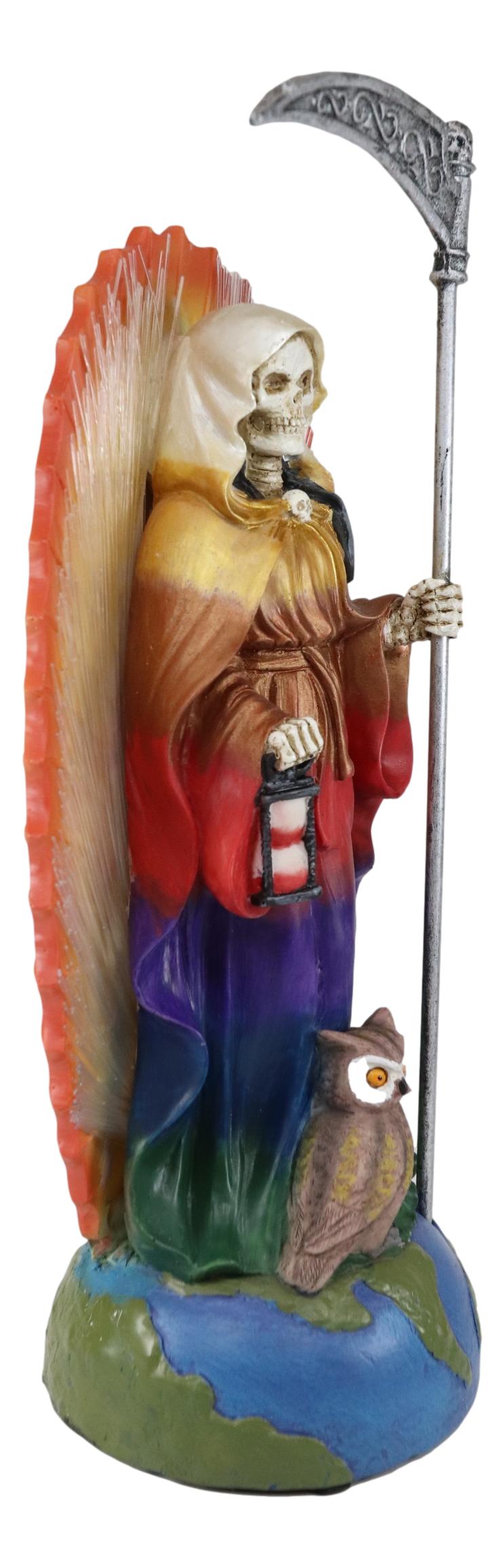 Ebros LED Light Shrine Holy Death Santa Muerte With Scythe In Rainbow Tunic Figurine