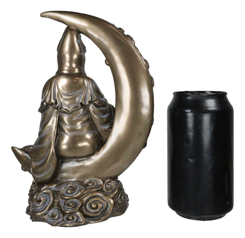 Water Moon Kuan Yin Sitting On Crescent Moon Decorative Figurine 8"H Guanyin