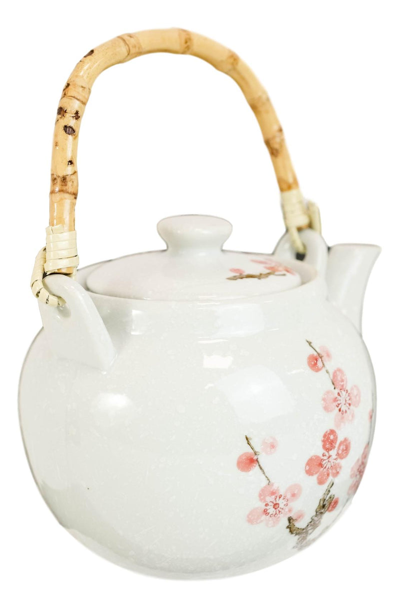 Sakura Pink Cherry Blossoms Speckled White Ceramic 42oz Large Tea Pot Teapot