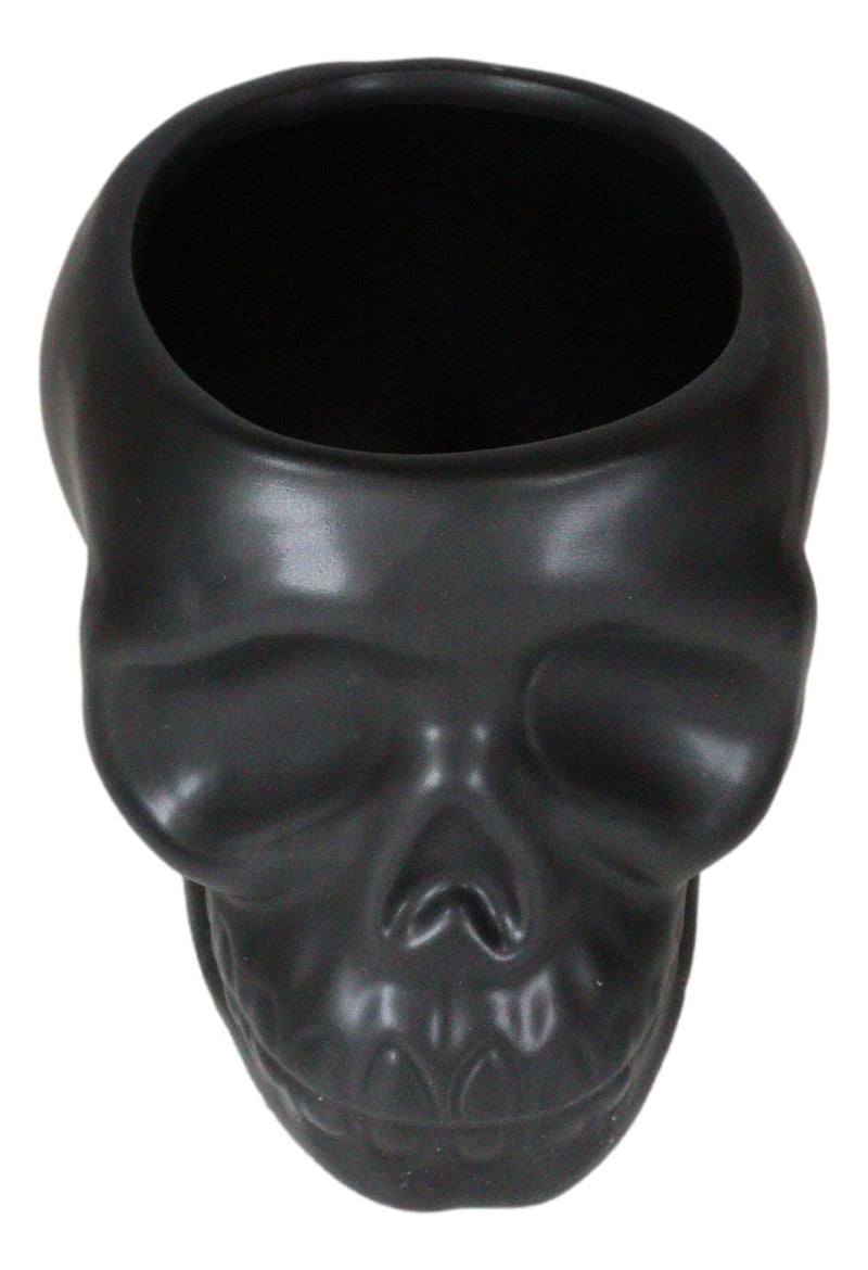 Matte Black Ceramic Day Of The Dead Ghastly Skull Planter Bowl Pot Figurine