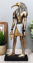 Classical Egyptian God Thoth Holding Ankh Slim Profile Bronzed Figurine 10" H