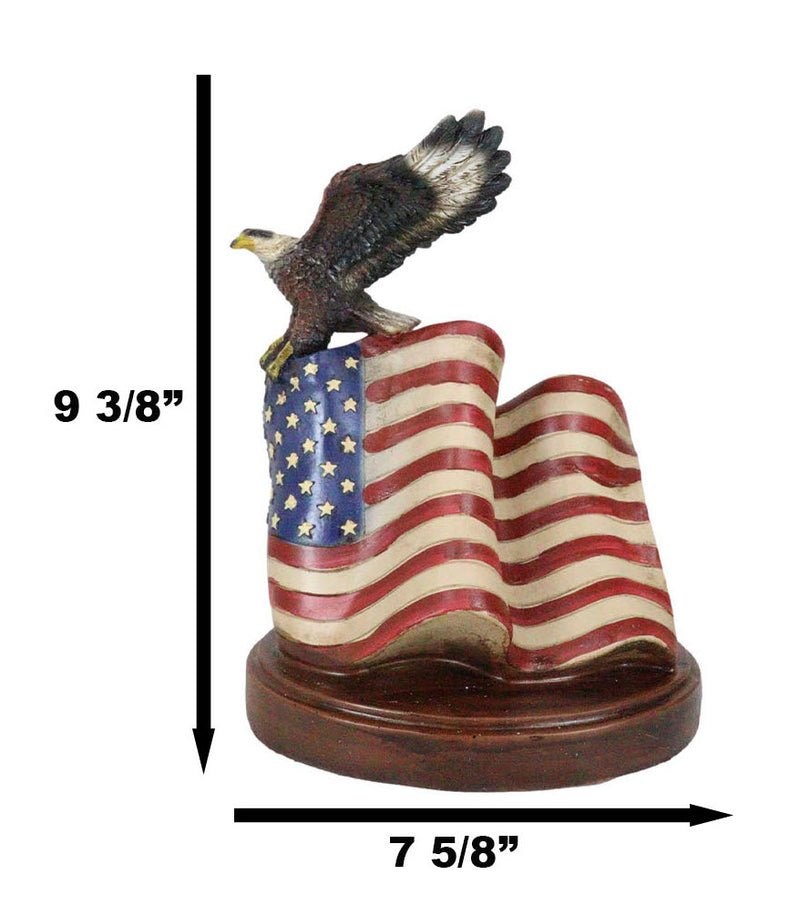 Patriotic Wings of Glory Bald Eagle Perching On American Flag Memorial Figurine