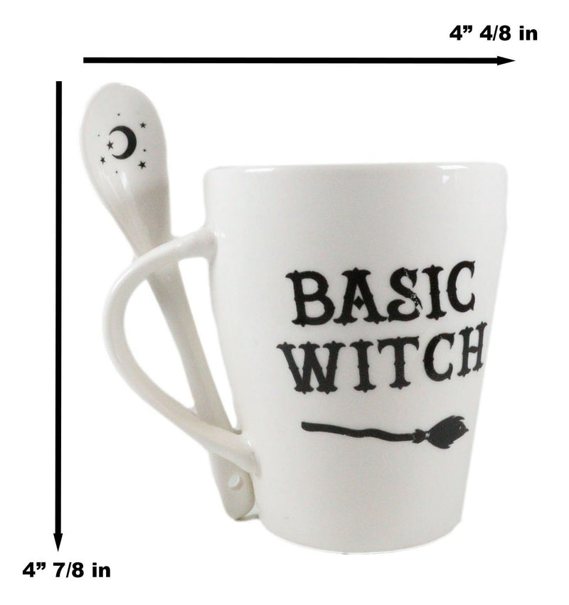 Witchcraft Wicca Basic Witch Crescent Moon Broomstick Coffee Mug And Spoon Set