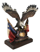 Bald Eagle On Globe With Texas & American Flags Figurine One Nation Under God