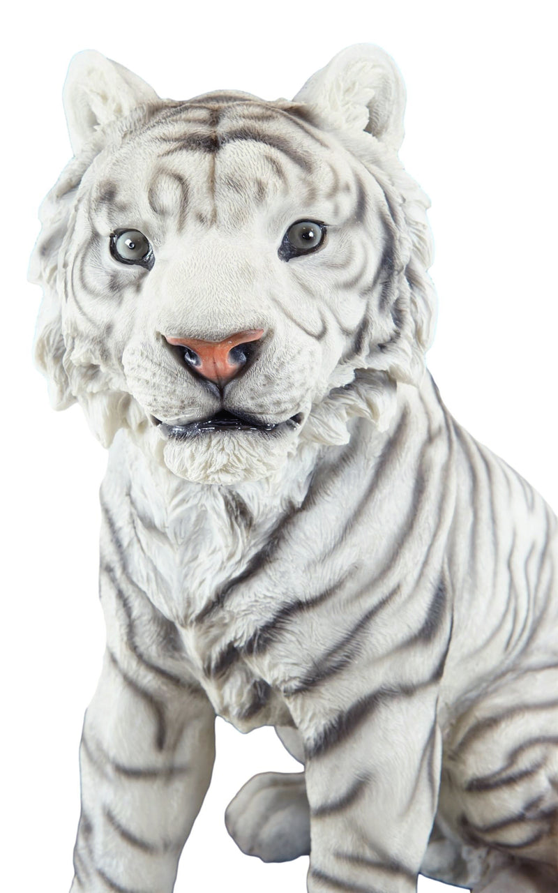 Apex Predator Realistic White Siberian Tiger On Guard Resin Statue 16.5"H