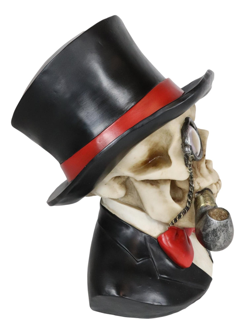 Gentleman Skeleton Skull With One Eye In Tuxedo Top Hat Smoking Cigar Figurine