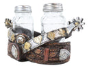 Western Cowboy Double Boot Spurs With Faux Leather Salt Pepper Shakers Holder