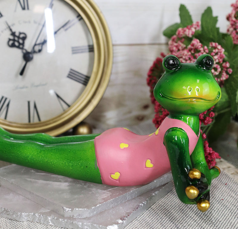 Ebros Whimsical Diva Green Lady Frog In Pink Swimsuit And Golden Manicure Figurine