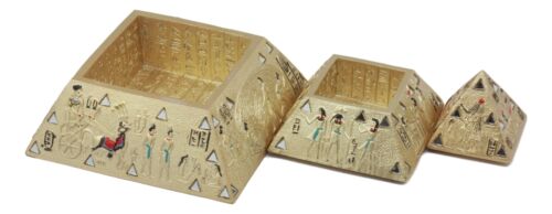 Egyptian Golden Hieroglyphic Pyramid Of The Gods Stackable Jewelry Box Statue