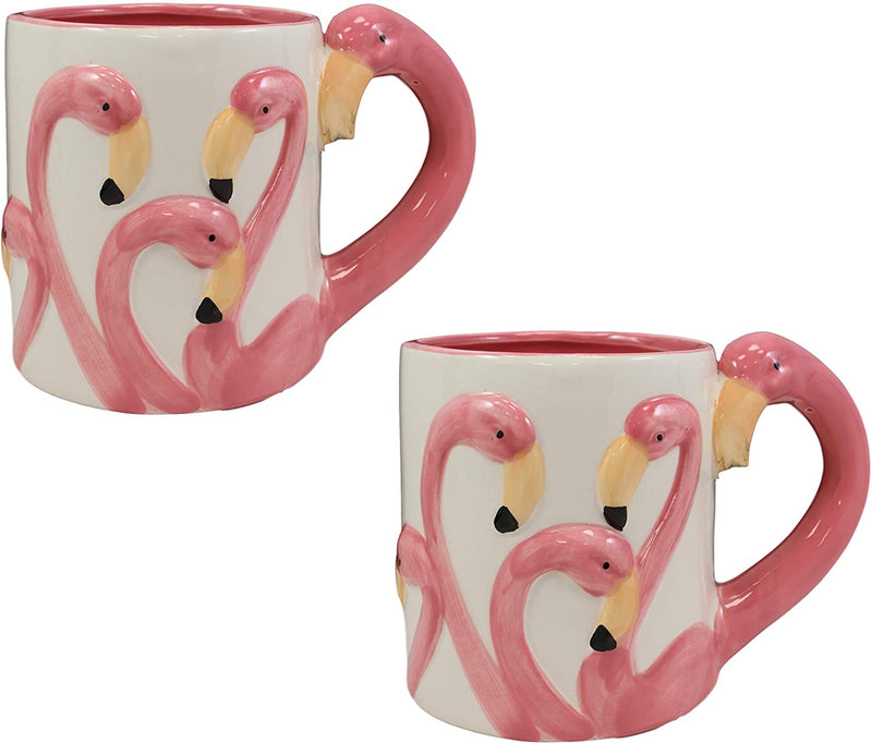 Ebros Tropical Pink Flamingos Ceramic Coffee Mug (16 oz Drinking Cup Mug, 2 PCS)