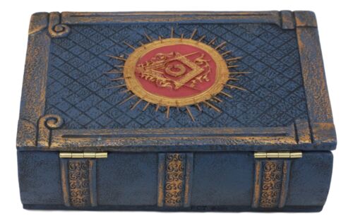 Small Blue Masonic Secret Book Box Freemasonry Square and Compasses Stonemasons
