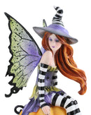 Amy Brown Halloween Bewitched Fairy With Black Cat On Giant Pumpkin Figurine