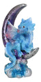 Pastel Blue Dream Baby Dragon Wyrmling Sitting On Purple Crescent Moon Figurine