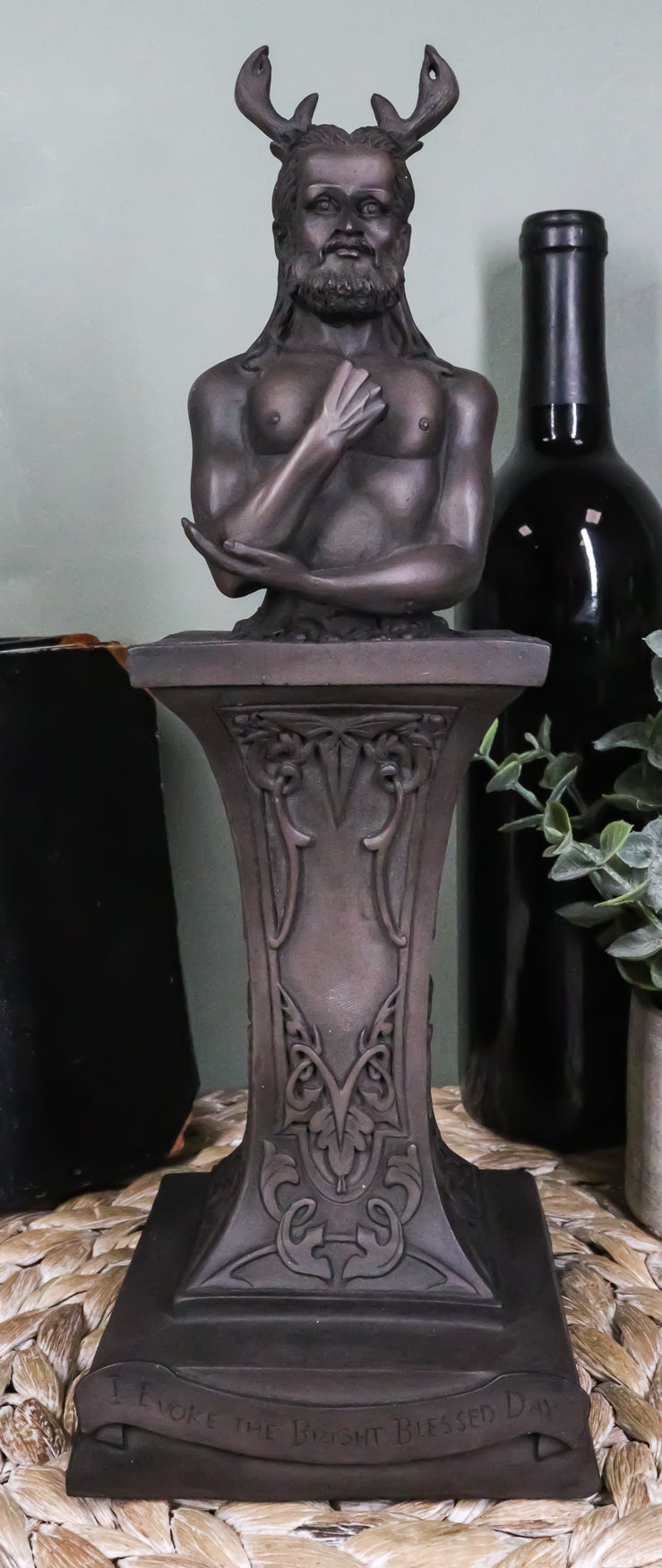 Ebros Neopaganism Wiccan Primary Deity Statue Featuring The Masculine Horned God Bust On Pedestal Figurine Wicca Home Decor(Masculine Horned God)