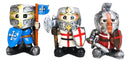 Chibi Templar Crusader Knights With Sword Axe Flag And Shield Figurine Set of 3