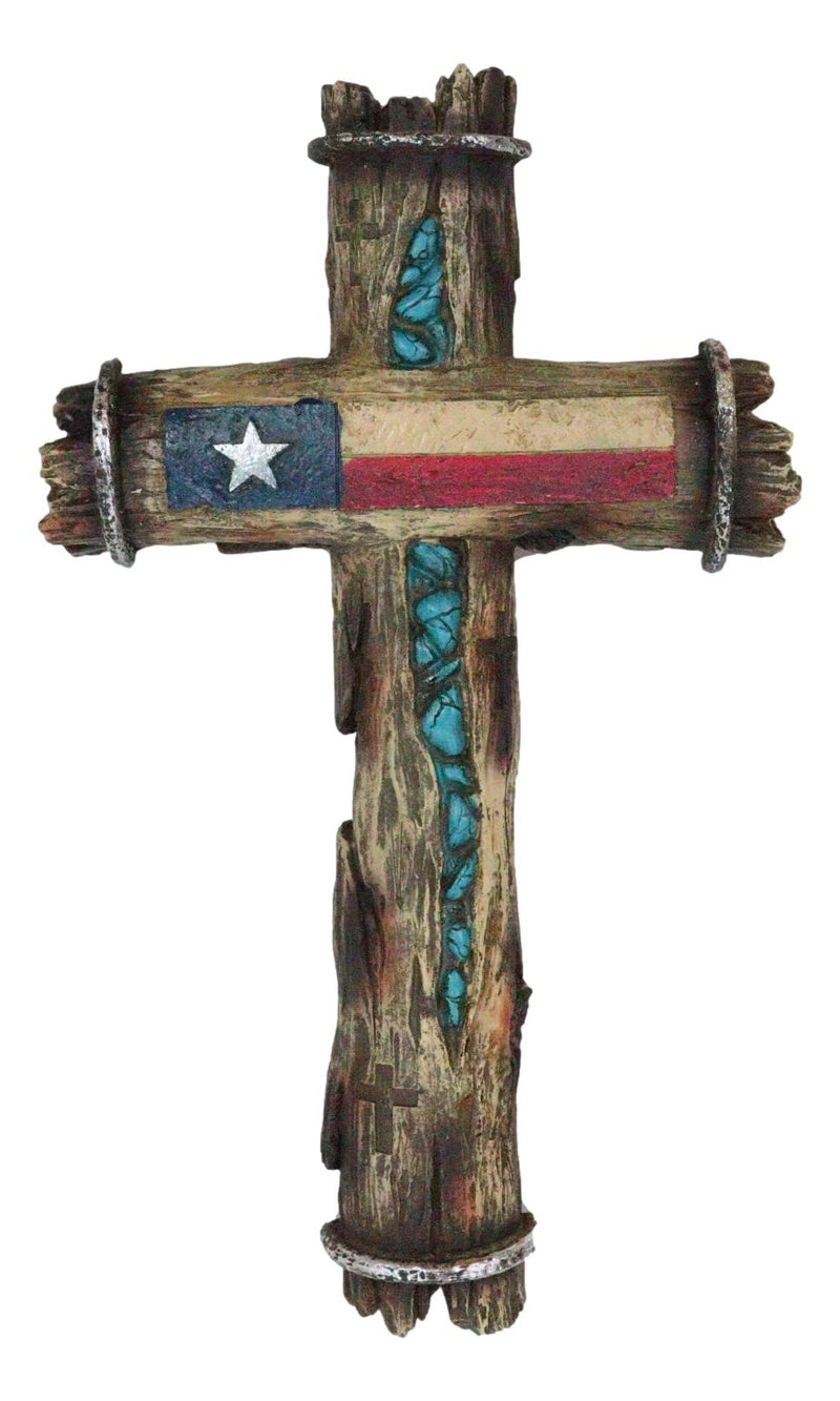 Rustic Western Lone Star Texas State Flag With Turquoise Rocks Rugged Wall Cross