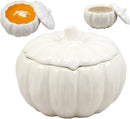 Ebros Ceramic Stoneware White Harvest Pumpkin Bowl With Lid 6"Diameter X 4Pieces