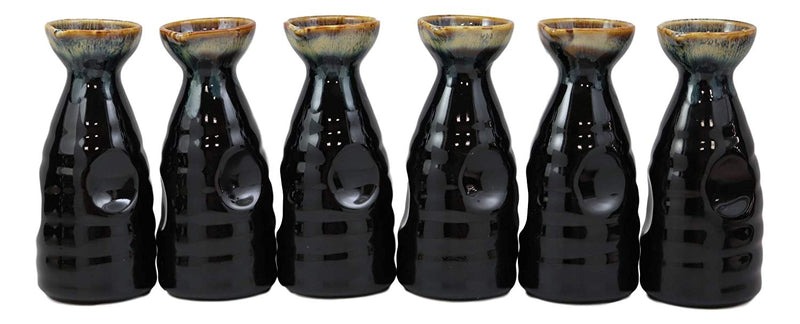 Ebros Glazed Ceramic Brown Waterfall Japanese Wine Sake Tokkuri Flask Pack of 6 Flasks