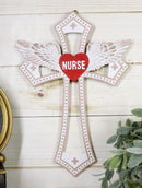 Western Physician Healer Red Heart With Angel Wings Nurse Wall Cross Decor Plaque