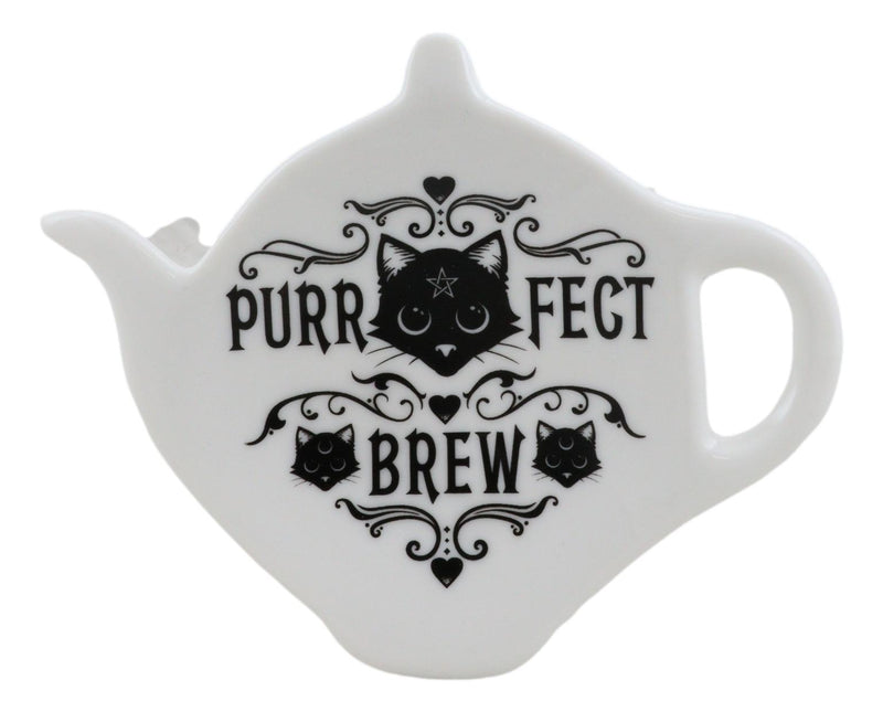 Pack Of 2 Wicca Purrfect Brew Cat Porcelain Tea Spoon Or Bag Rest Petite Plate