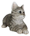 Resting Feline Gray Tabby Cat Kitten Figurine With Realistic Glass Eyes Decor