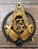 Antiqued Faux Gold Freemasonry Masonic Square & Compasses Monogram Door Knocker