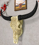 Large Tribal Floral Vines Tooled Filigree Steer Cow Skull Wall Decor Plaque