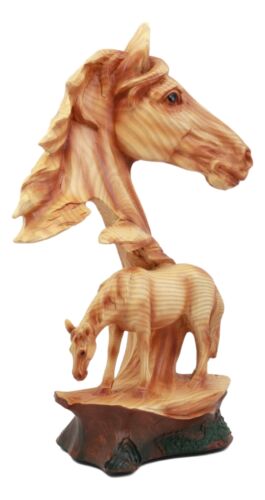 Ebros Wildlife Scene Stallion Horse Bust Statue 12.5" Tall Horse Family Resin Decor in Faux Wood Finish