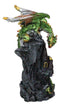 Metallic Golden Green Dragon Guarding Castle Tower On Mountain Cliff Figurine