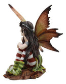 Jolly Christmas Woodlands Elf Fairy With Gazing Ball Sitting On Oak Leaf Statue