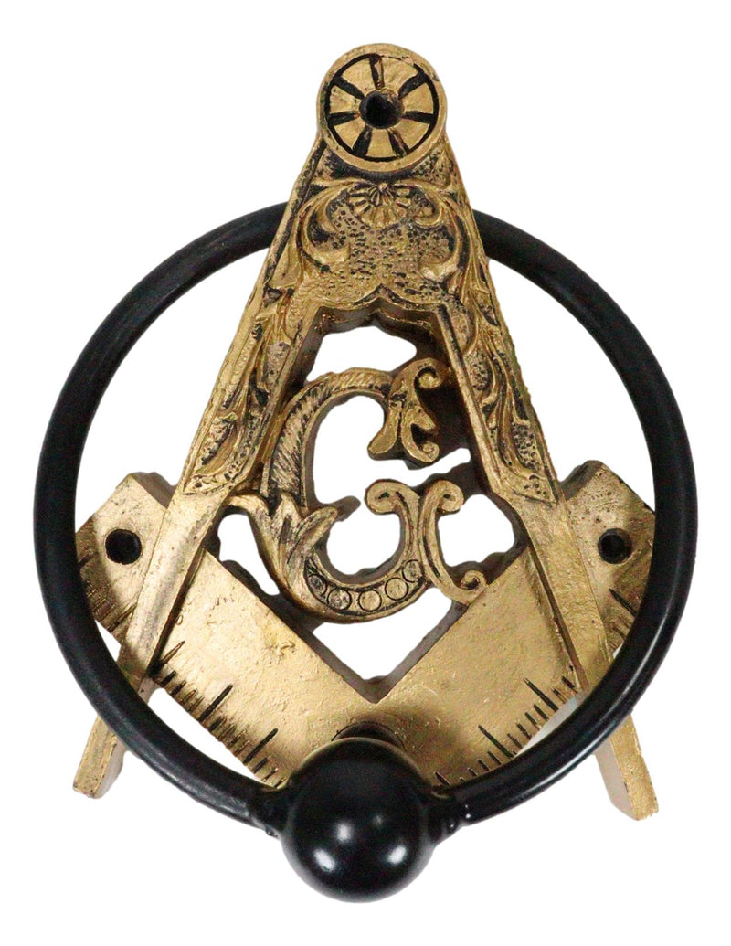 Antiqued Faux Gold Freemasonry Masonic Square & Compasses Monogram Door Knocker