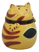 Ceramic Feline Orange Tabby Fat Cat With Giant Fish Belly Cookie Jar 7.25"Tall