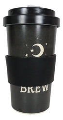 Witches Brew Crescent Moon Stars Reusable Bamboo Travel Mug Cup W/ Lid & Sleeve