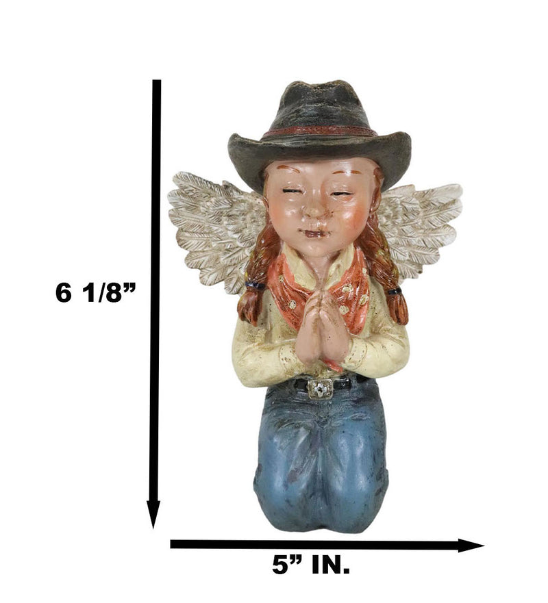 Rustic Western Cowgirl Angel Wearing Hat And Jean Praying On Her Knees Figurine